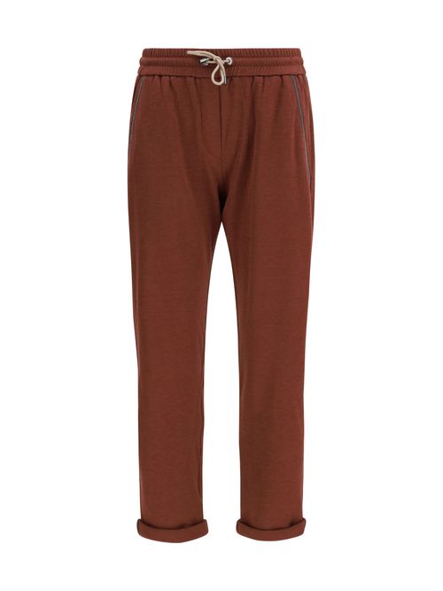 Jewel-Embellished Cotton-Silk Joggers — Burgundy