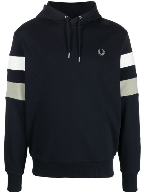 Striped sleeve cotton hoodie - Blue