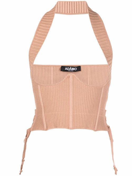 Ribbed-knit corset top - Neutrals