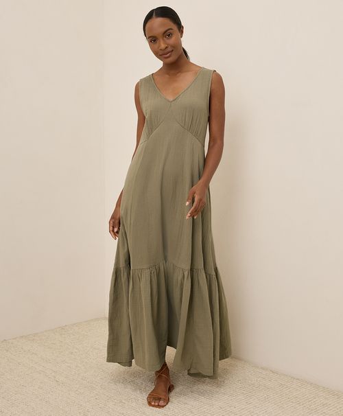 Women's Khaki Green Coastal Double Gauze Beach To Brunch Maxi Dre