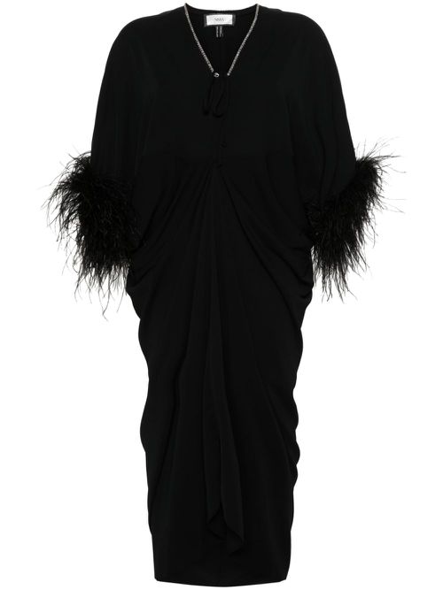 Feather-trim midi dress - Black