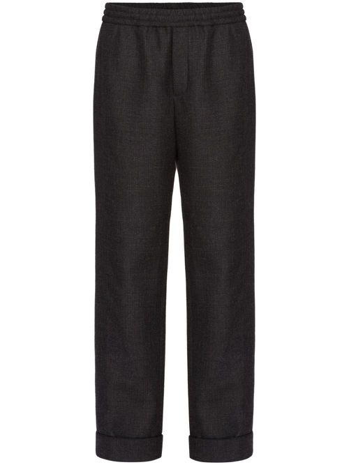 Elasticated-waist straight-leg trousers - Black