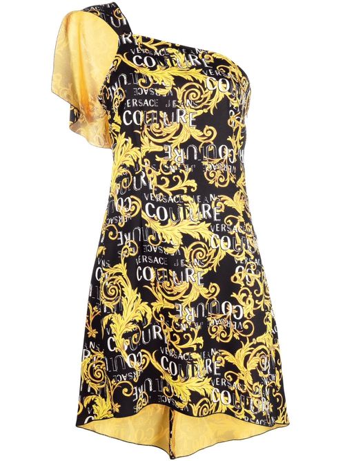 Logo Couture-print one-shoulder minidress - Black