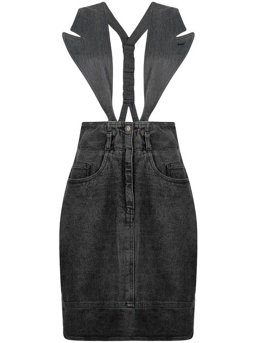 1990s detachable lapels denim skirt - Grey
