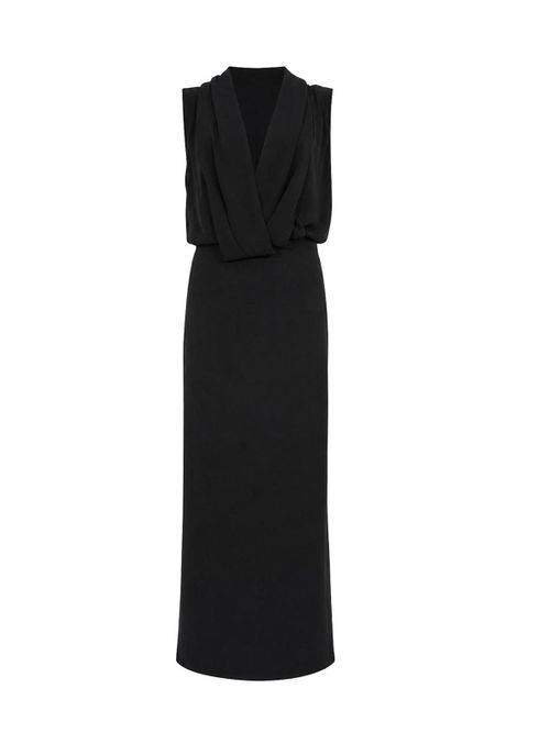 Long Draped Crepe Dress