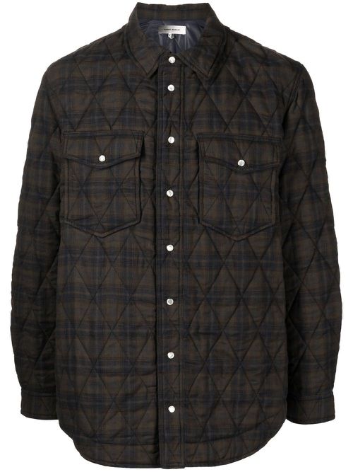 Check-print two-pocket shirt jacket - Brown
