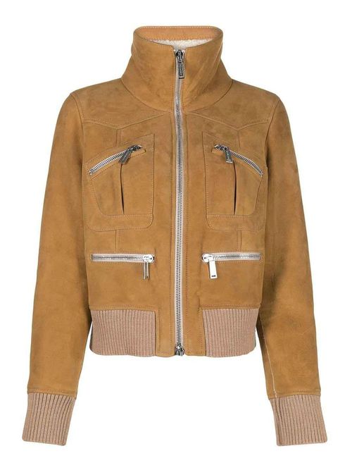 Ribbed-detail zipped-up bomber jacket