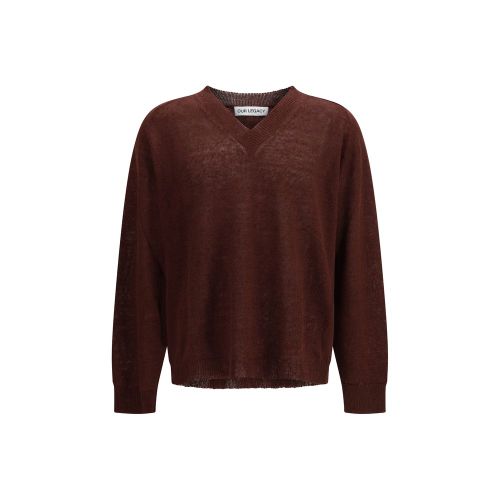 Linen V-Neck Sweater — Burgundy