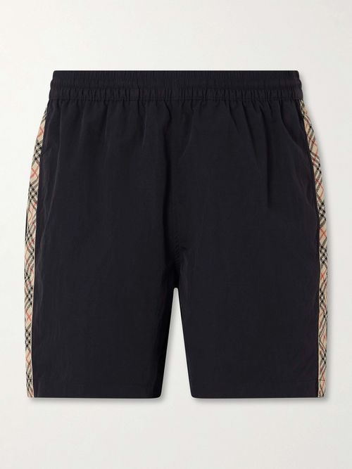 Straight-Leg Striped Jacquard-Trimmed Shell Shorts - Men - Black