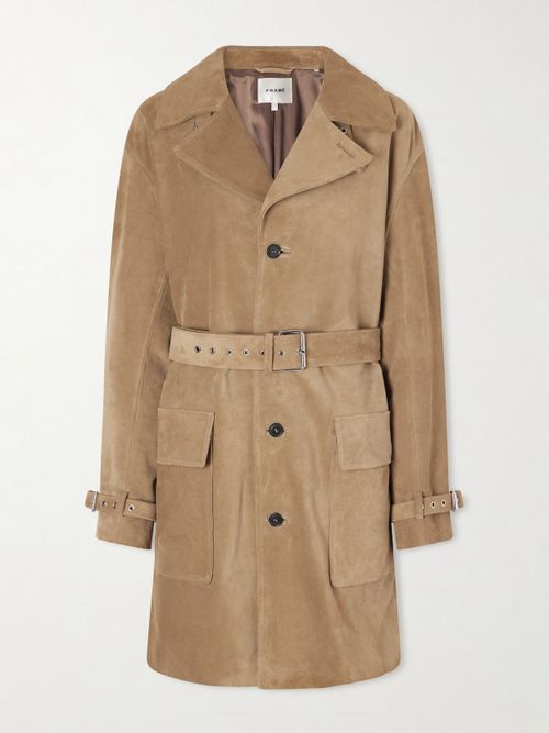 Belted Suede Trench Coat - Brown
