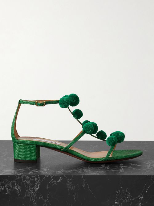 Fiesta 35 Pompom-embellished Raffia Sandals