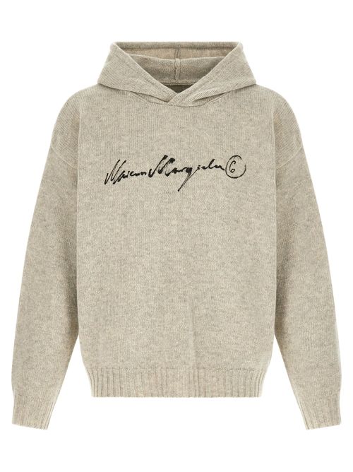 Logo-Embroidered Wool Blend Hoodie — Gray