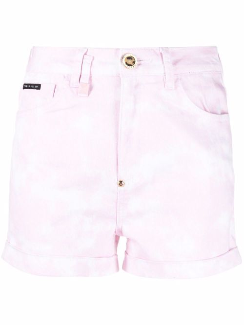Hexagon denim hot pants - Pink