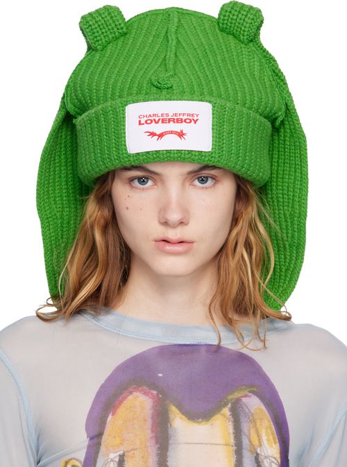 Green Chunky Rabbit Beanie
