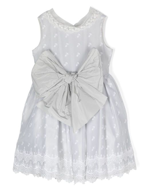 Bow-detail crochet-trim dress - Grey