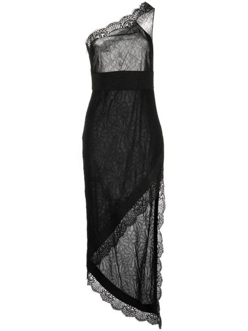 Lace-detail one-shoulder dress - Black