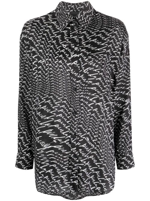 Logo-print spread-collar shirt - Black