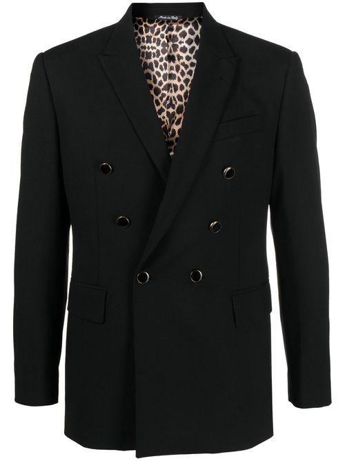 Notched-lapel double-breasted blazer - Black