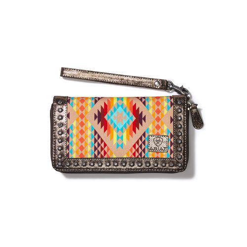 Women's Clutch Wallet Diamond Stripe Bag in Brown