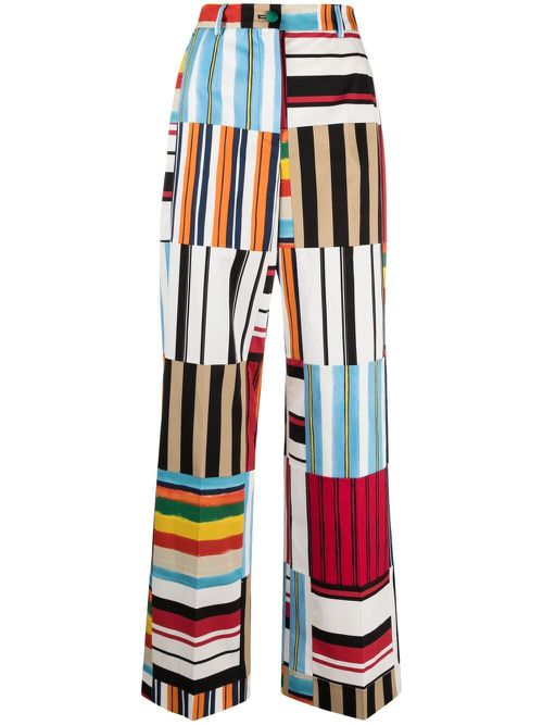 Stripe-detail high-waisted trousers - Blue