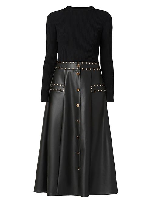 Women's Cleo Mixed-Media Midi-Dress - Jet