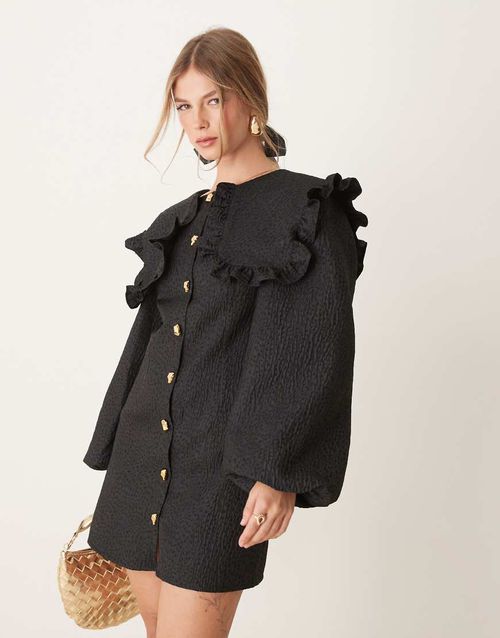 lace flare mini dress Lace Long Sleeve Flare Layered Silhouette Mini Dress