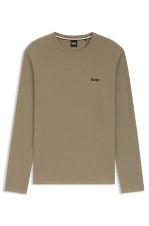 BOSS Ottoman pajama T-shirt with embroidered logo - Light Brown Men's Nightwear