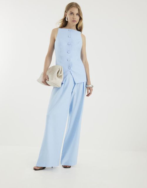 River Island Linen blend wide leg trousers in blue - light