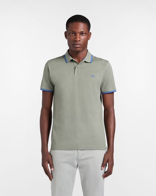 Men's polo shirt with contrasting stripe details, Man, Green