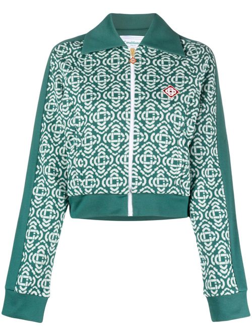 Monogram cropped cotton-blend track top - Green