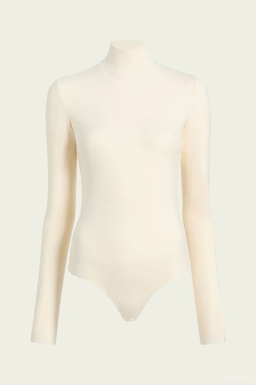 Neoprene Turtleneck Bodysuit with Thumbholes in Ivory
