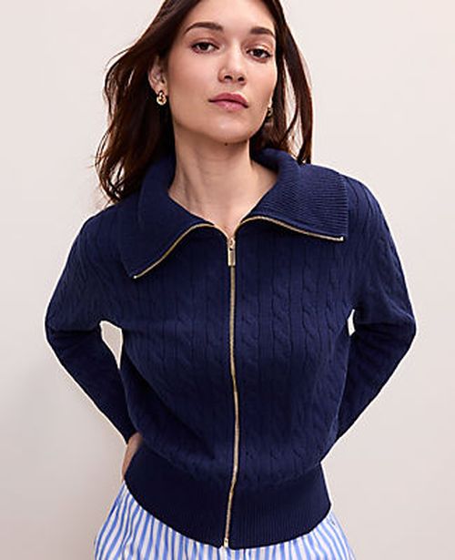 Ann Taylor Petite Weekend Cable Sweater Jacket