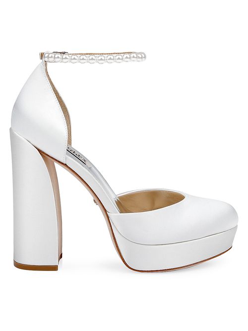 Women's Felixa 125MM Imitation Pearl-Embellished Satin Platform Pumps - White Satin