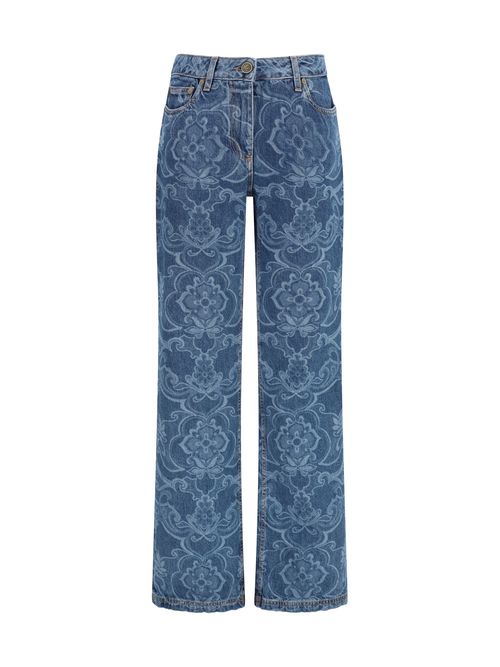 Ornamental Jacquard Denim Jeans — Blue