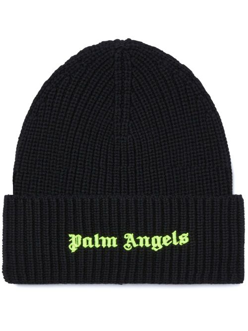 Logo-embroidered ribbed beanie - Black