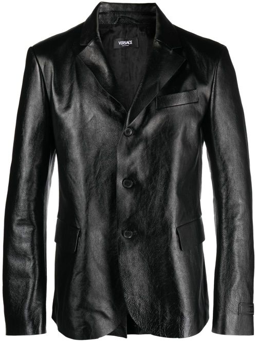 Single-breasted leather blazer - Black