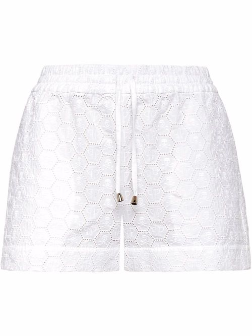 Logo-embroidered lace shorts - White
