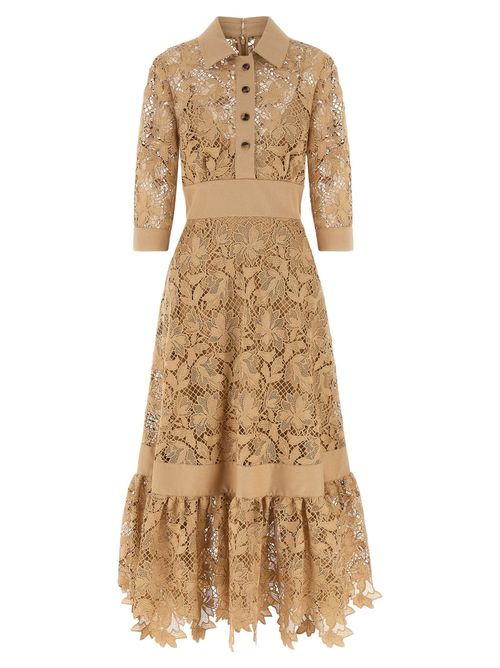 Floral Macramé Lace Dress — Caramel