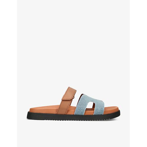 Womens Denim Missile Multi-strap Flat Leather and Denim Sandals
