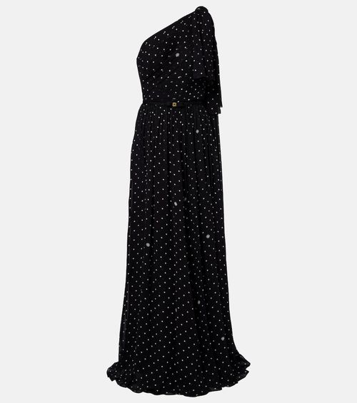 Polka-dot one-shoulder gown