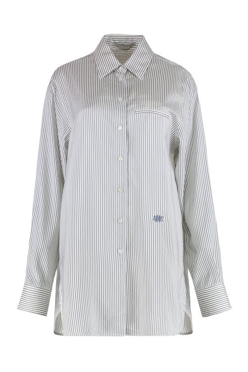 Striped Silk Shirt with Side Slit Hem