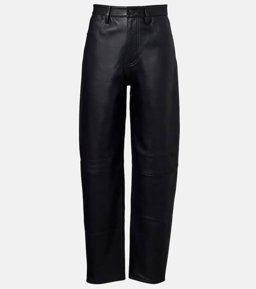 Neat leather straight pants