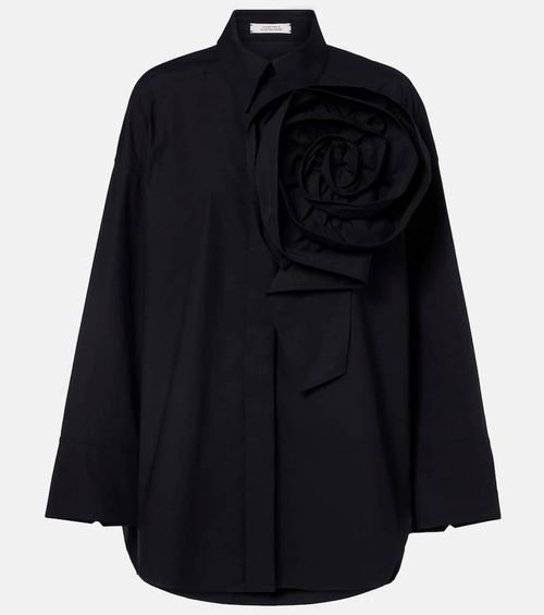 Floral-appliqué oversized cotton-blend shirt
