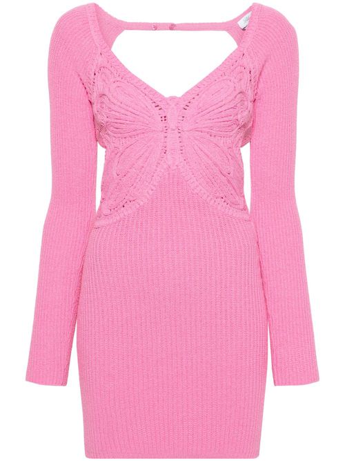 Butterfly-embroidered knitted minidress - Pink