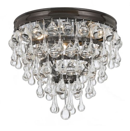 Calypso 3-Light 10" Ceiling Light in Vibrant Bronze with Clear Glass Drops Crysta