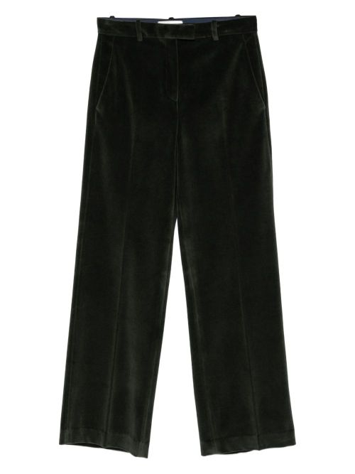 Cotton Velvet Wide-Leg Trousers — Dark Green
