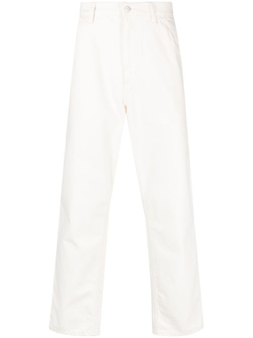 Logo-patch cotton straight-leg trousers - Neutrals