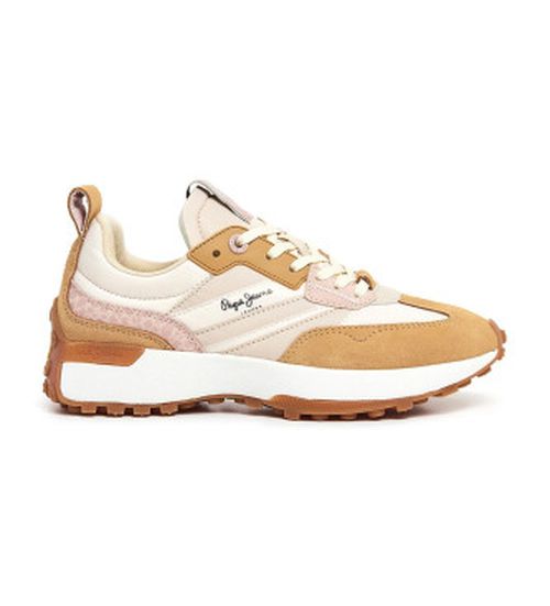 Pepe Jeans for woman. PLS60005 Lucky Print beige leather trainers (40), Flat, Laces, Casual