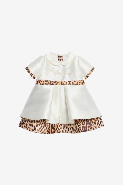 Milk White Dress With Logo And Jaguar Skin Inserts
