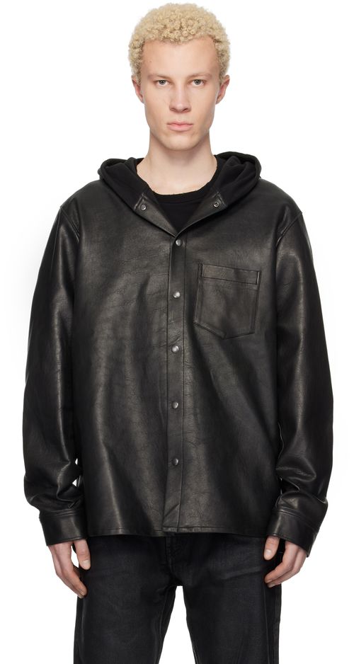 Black Hooded Leather Shirt